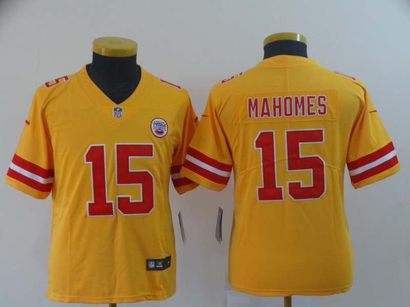 Youth Kansas City Chiefs #15 Mahomes yellow Nike Vapor Untouchable Limited NFL Jerseys